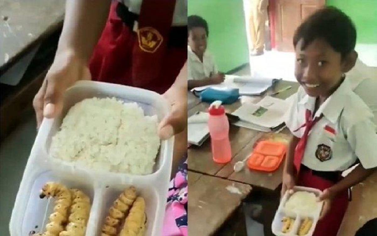 Viral Tapi Geli! Bocah SD Ini Bawa Bekal Makan Siang Ulat Sagu, Siswa yang Lain Ketakutan