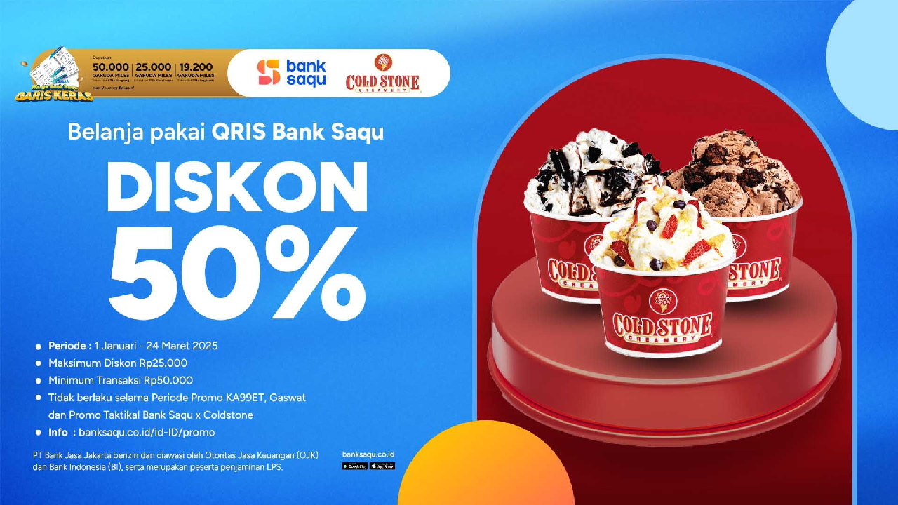 Beli Cold Stone Diskon 50 Persen, Bayar Pakai QRIS Bank Saqu