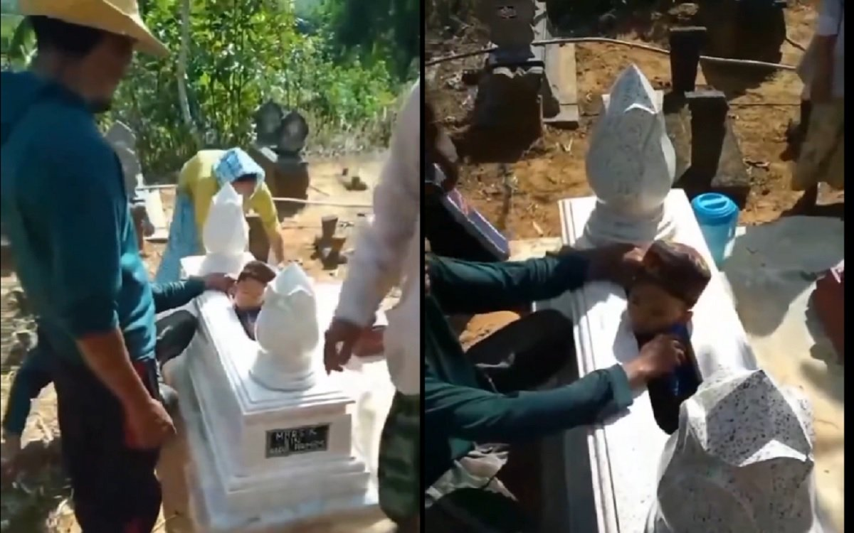 Viral, Bocah Nyangkut Setengah Badan di Kuburan, Kok Bisa Ya?