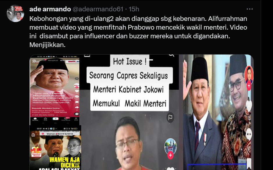 Heboh Isu Prabowo Gampar Wakil Menteri, Ade Armando Kritik Influencer Seword: Memalukan!