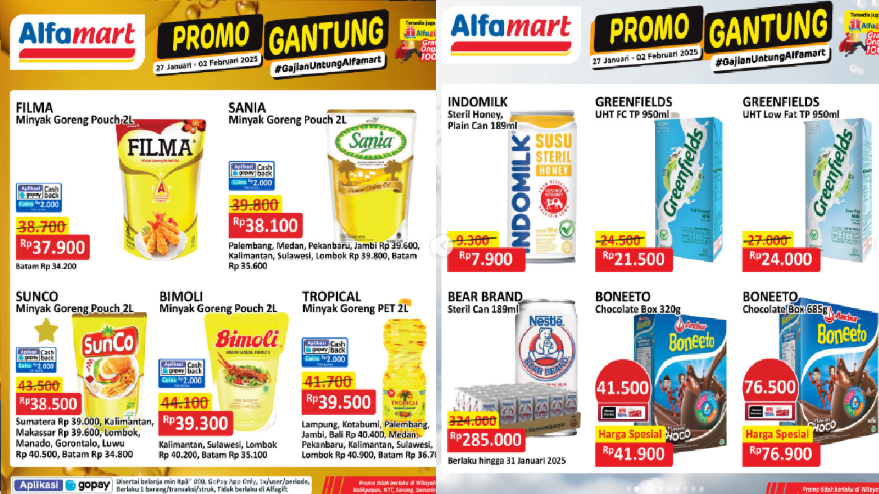 Katalog Promo Alfamart Hari Ini: Minyak Goreng Bimoli Pouch 2L Rp39.300!