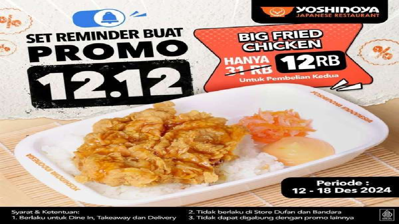 Promo 12.12 Yoshinoya Ada Fried Chicken dan Kopi Cuma Rp 12.000 Aja