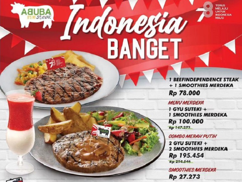Promo ABUBA Steak Spesial HUT Kemerdekaan RI Ke-78, Makan Berdua Makin Hemat!!