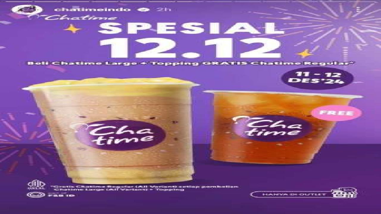 Promo Chatime 12.12, Dapatkan Gratis Chatime Size Regular