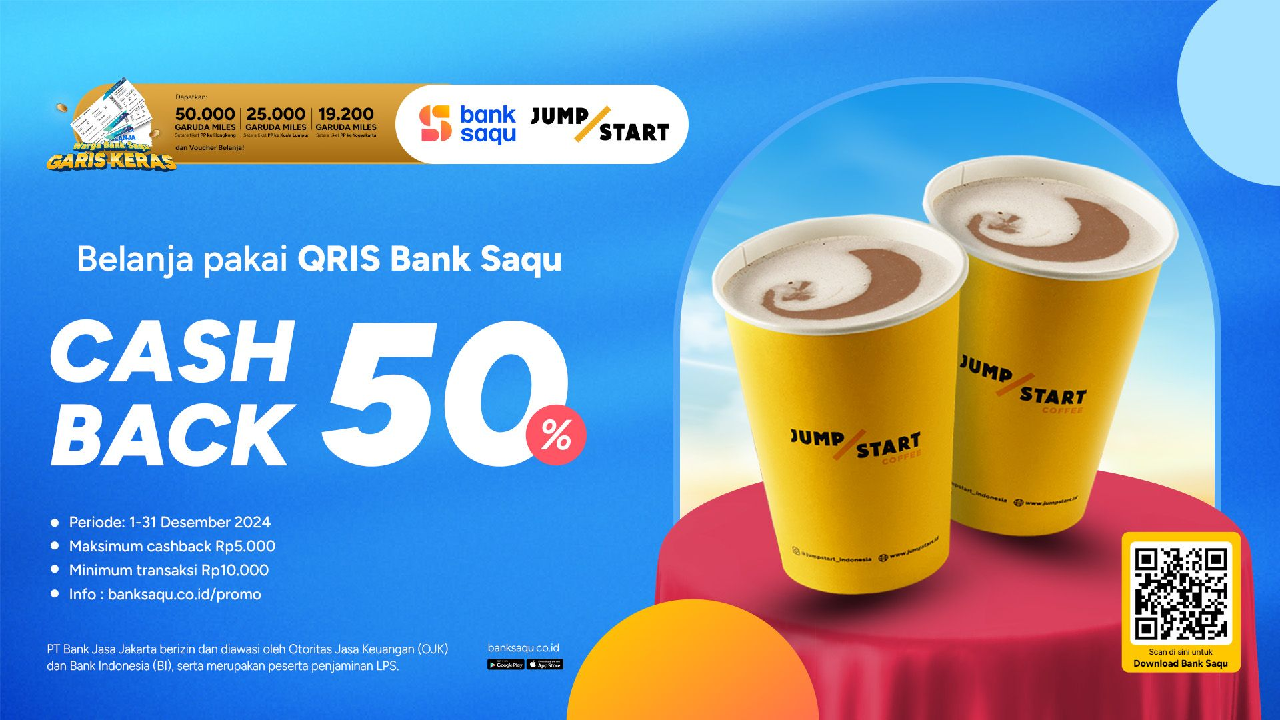 Nikmati cashback 50 Persen di Jumpstart, Pembayaran Khusus QRIS Bank Saqu