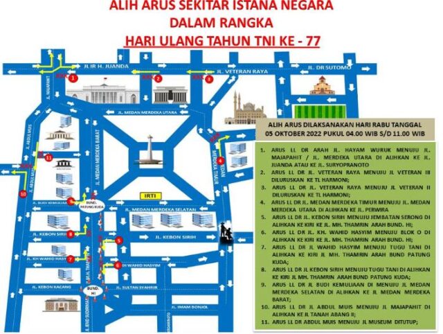 Catat Penutupan Jalan di Sekitar Istana Imbas Hut TNI Hari Ini
