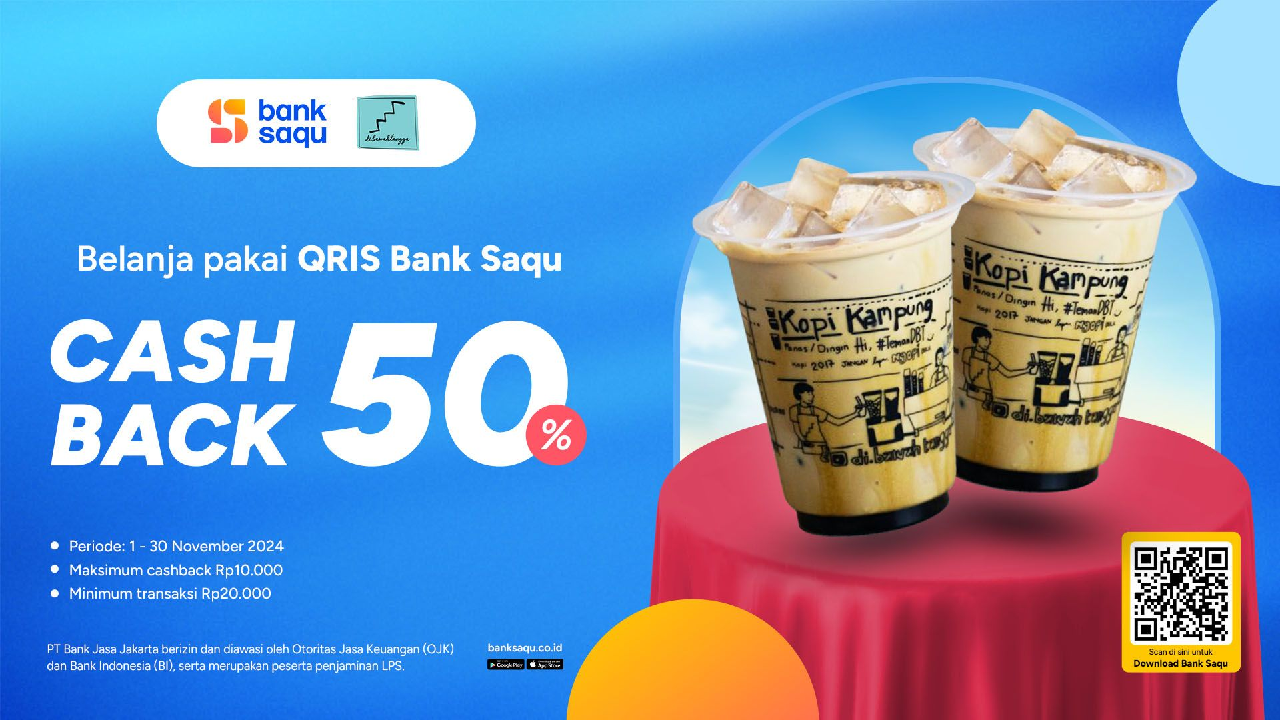 Promo Bank Saqu Terbaru, Beli Kopi di Bawah Tangga Cashback 50 Persen, Berakhir Besok