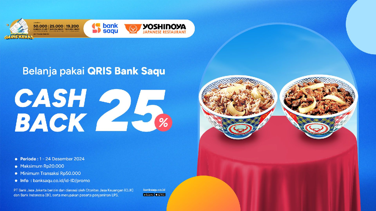 Yuk Serbu Cashback 25 Persen Yoshinoya, Aktif Sampai 24 Desember 2024