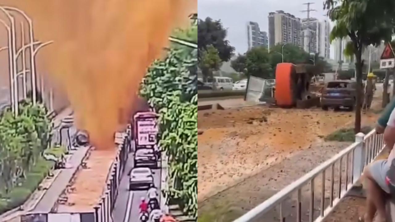 Viral! Pipa Septic Tank Meledak di Tiongkok China, Tinja Berhamburan Mengotori Pengguna Jalan