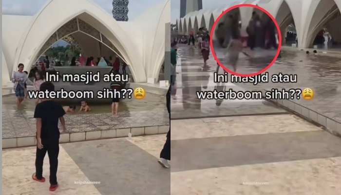 Ampun Dah! Kolam di Masjid Raya Al Jabbar Malah Dipakai Anak Kecil Berenang