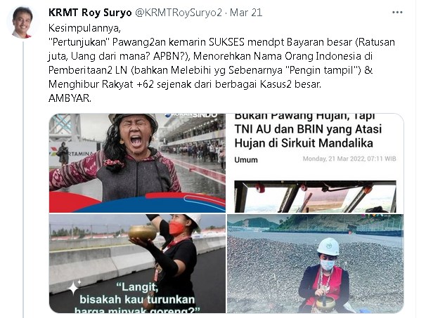 Cuitan Roy Suryo Kali ini Dinilai Keterlaluan, Seolah 'Samakan' Mbak Rara dengan Monyet, Netizen: Malu Sama Darah Birumu!