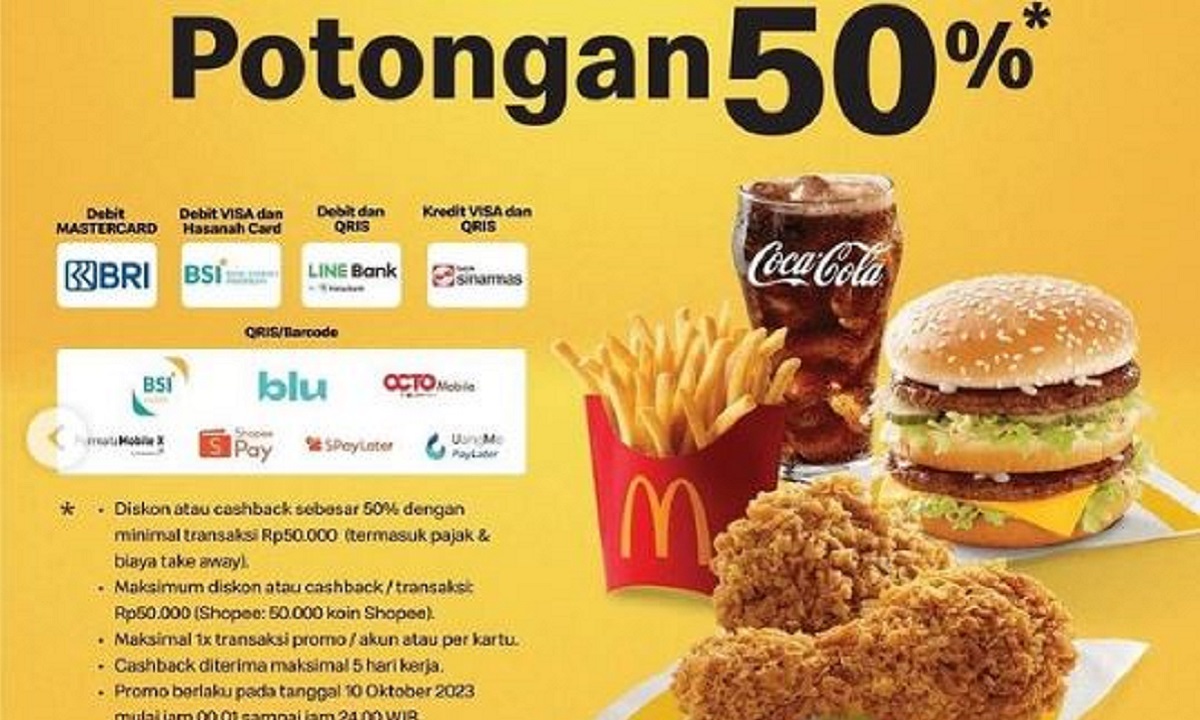 Catat Tanggalnya! McDonald's Beri Promo Diskon 50 Persen Maks Rp50.000, Berikut Syarat dan Ketentuannya