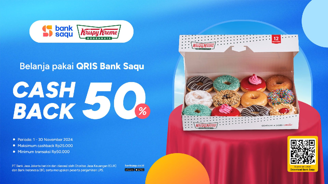 Beli Krispy Kreme Pembayarannya Pakai Bank Saqu, Bisa Dapat Cashback Hingga 50 Persen