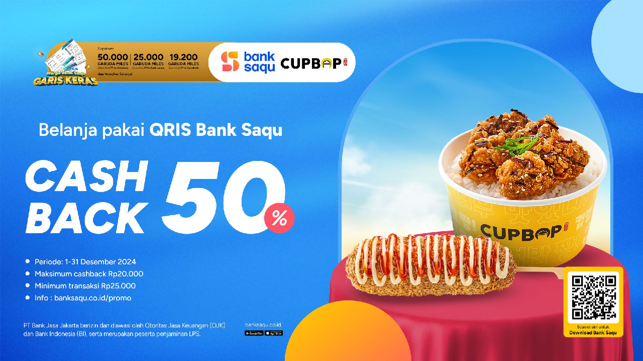 Nikmati Cash Back 50 Persen Pembelian Cupbop Menggunakan Transaksi QRIS Bank Saqu