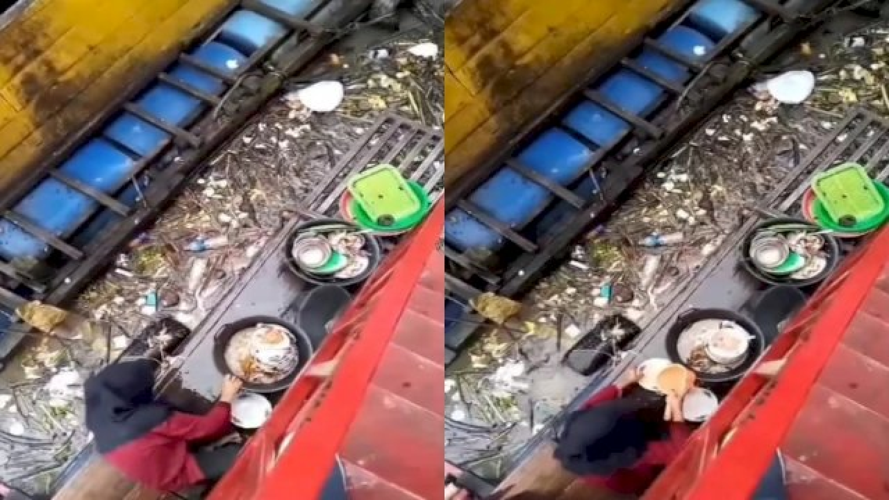 Menjijikan! Tempat Makan Ini Viral Gegara Cuci Piring Pakai Air Penuh Sampah