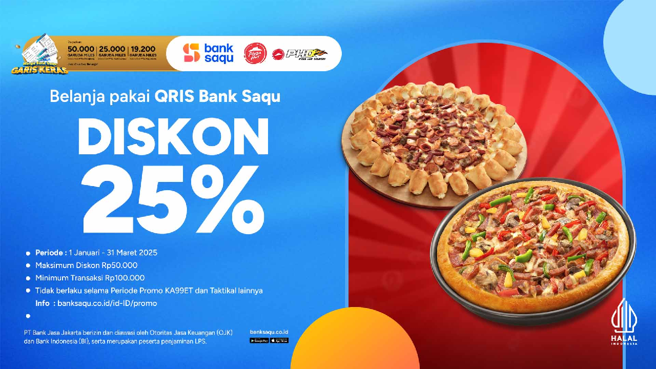 Beli Pizza Hut dan PHD Pakai QRIS Bank Saqu Bisa Diskon 25 Persen, Begini Caranya