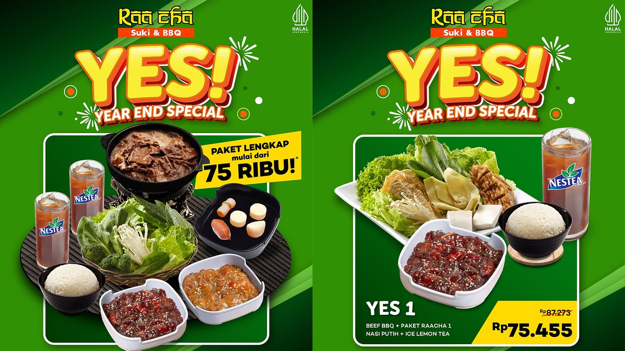 Promo Makanan Spesial Nataru, Raa Cha Suqi & BBQ Paket Lengkap Rp75.000!