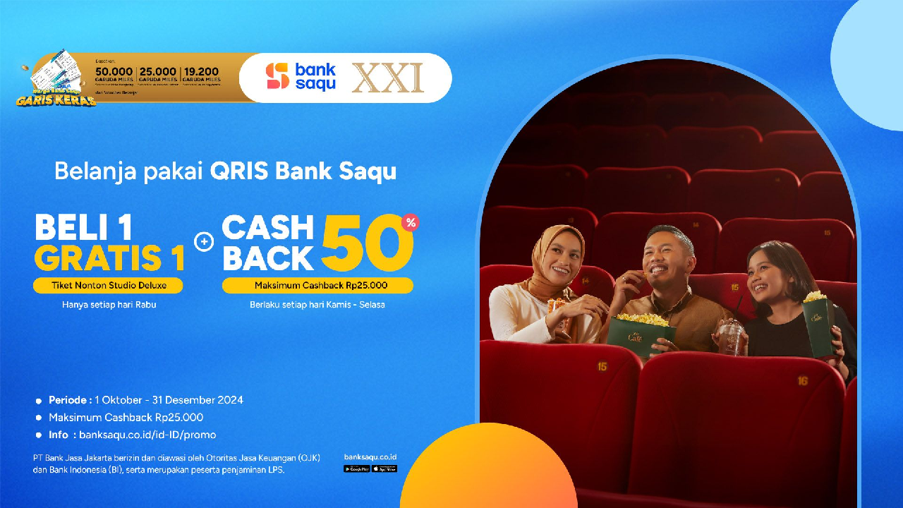 Ada Promo Cinema XXI Buy1get1 dan Cashback 50 Persen, Nonton Bioskop Jadi Hemat