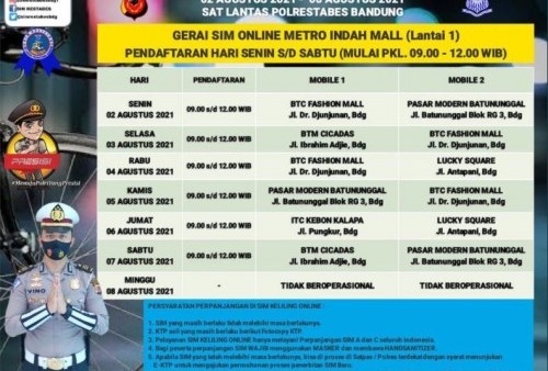 Jadwal SIM Keliling di Bandung Hari Ini, Selasa 31  Agustus 2021