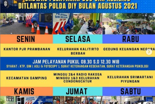 Jadwal Layanan SIM Keliling DIY Yogyakarta Hari Ini, Selasa 03 Agustus 2021