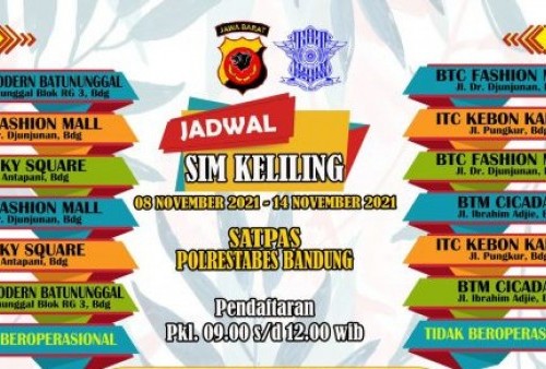 Jadwal dan Lokasi SIM Keliling di Bandung Hari Ini, Selasa 9 November 2021