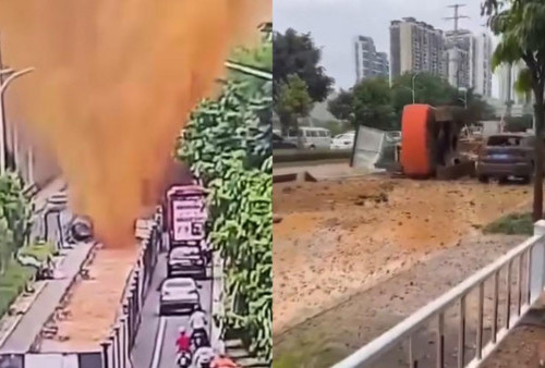 Viral! Pipa Septic Tank Meledak di Tiongkok China, Tinja Berhamburan Mengotori Pengguna Jalan