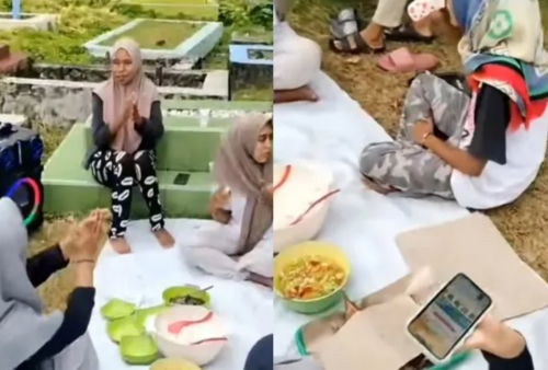 Nekat Parah! Emak-emak Malah Gelar Piknik di Kuburan Sambil Bernyanyi, Netizen: Sedih Lihatnya