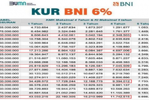 Simulasi Cicilan Pinjaman KUR Bank BNI per Bulan, Plafon Hingga Rp 500 Juta