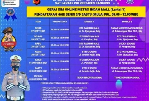 Jadwal SIM Keliling di Bandung Hari Ini, Sabtu 2 Oktober 2021