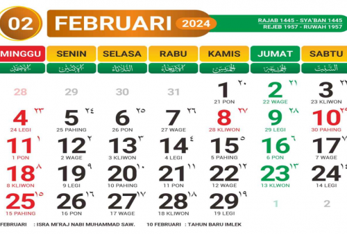 Intip Kalender Febuari 2024: Catat Hari Libur Nasianal dan Cuti Bersama